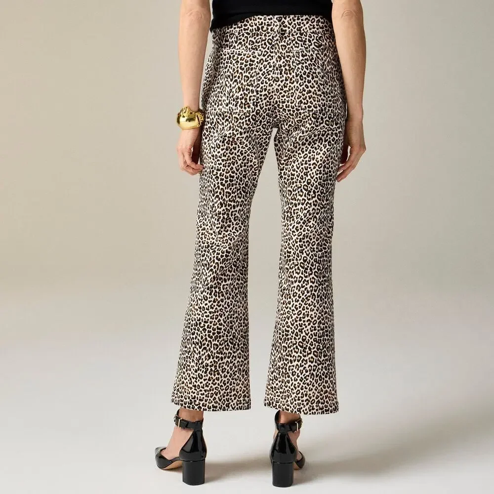 J.Crew Womens 33 High Rise Kickout Jeans Sailor Pockets Leopard Print Maximalist